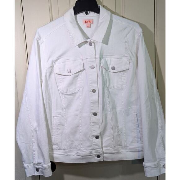Evri Jacket Women 3X Classic White Jean Cotton Distressed Denim Crop Button Down - Picture 1 of 15